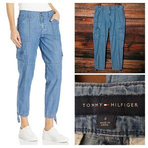 Tommy Hilfiger Jeans Size 6 Chelsea Cargo Jogger Pants Blue Chambray Lyocell